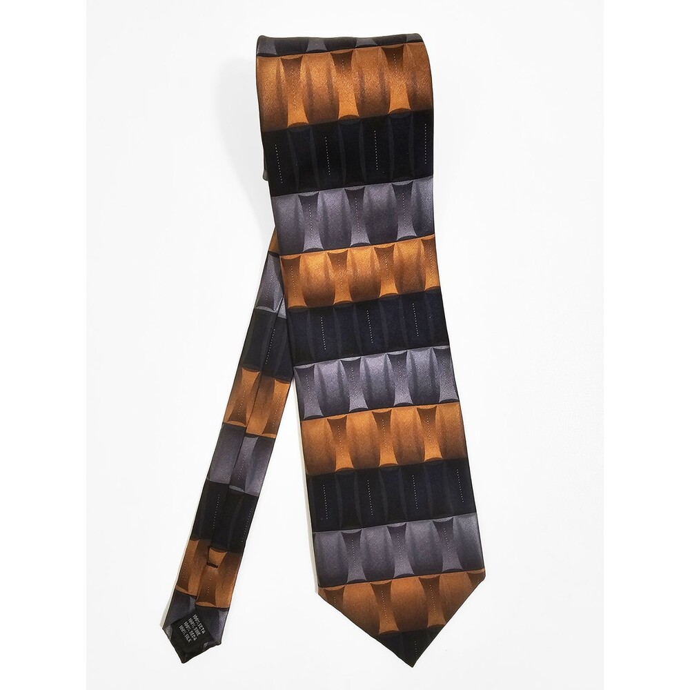 Bergamo Orange Black Geometric Vintage Handmade Silk Tie 90s Y2K